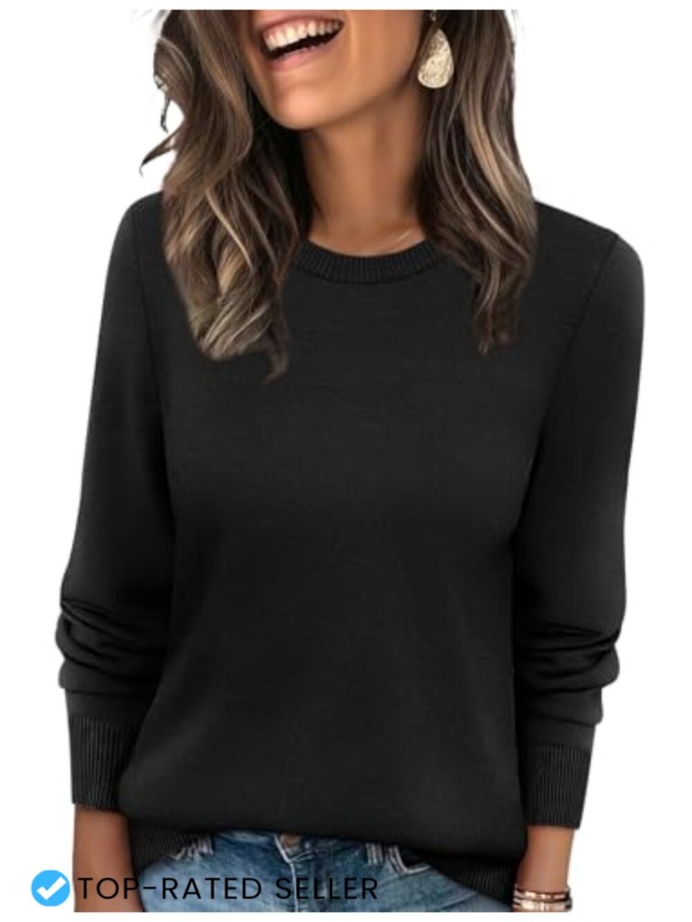 WIHOLL Women's Lightweight Ribbed Knit Crewneck Pullover Sweater Long Sleeve